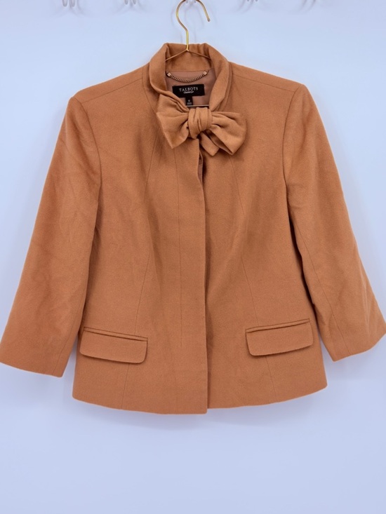 Talbots Jackets & Blazers - Talbots Wool Bow Jacket Size 12 Camel Tan Blazer Cropped Coat Quiet Luxury